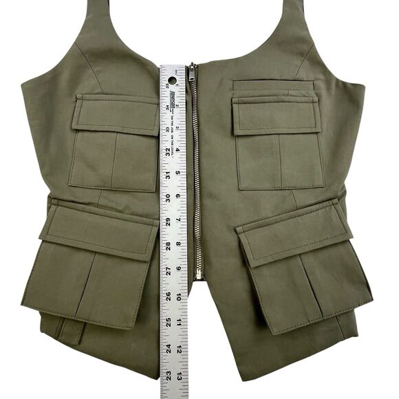 Zara Vest Women’s XS Olive Green Pockets Military Tank Stretch Front Zip - Picture 12 of 12